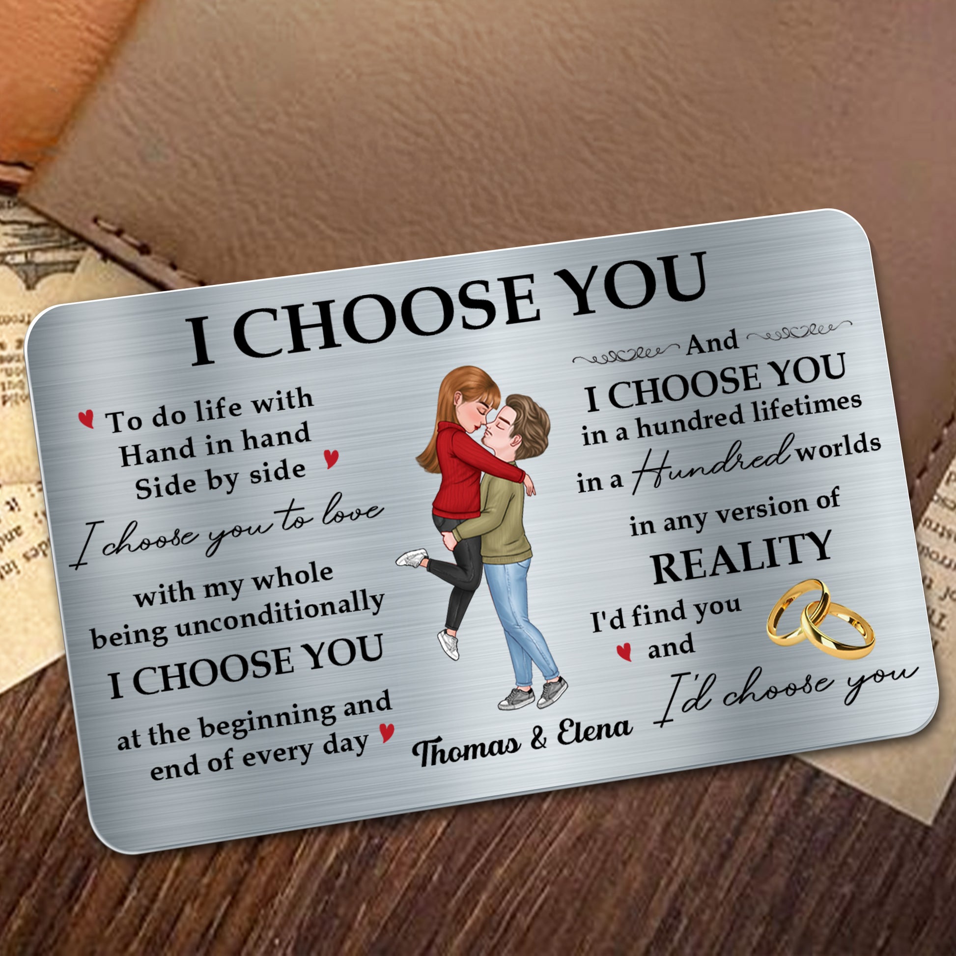 Hand In Hand Side By Side, I Choose You Quote With Couple And Rings