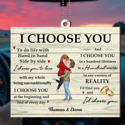 I Choose You Couple Embrace With Hearts And Wedding Rings
