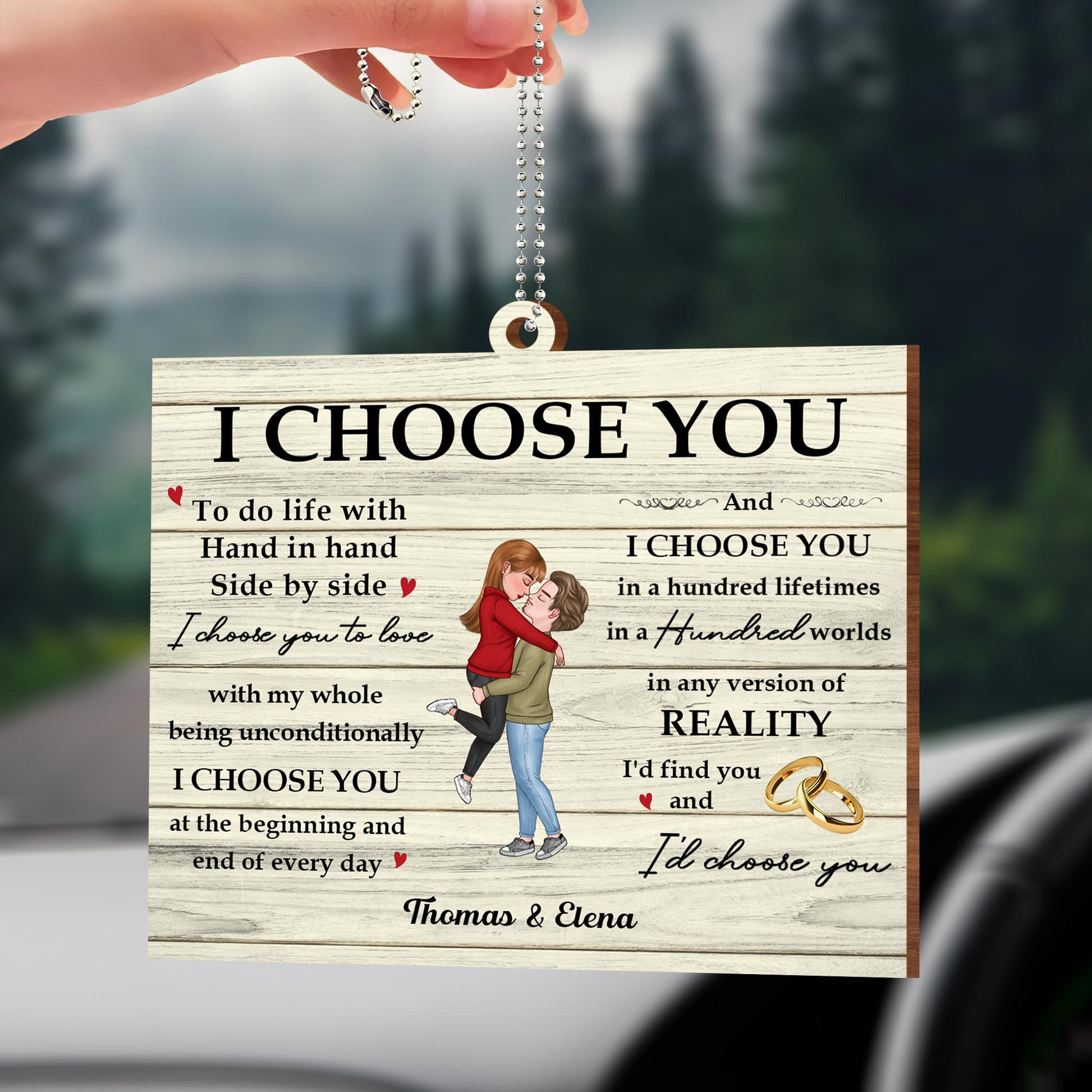 I Choose You Couple Embrace With Hearts And Wedding Rings