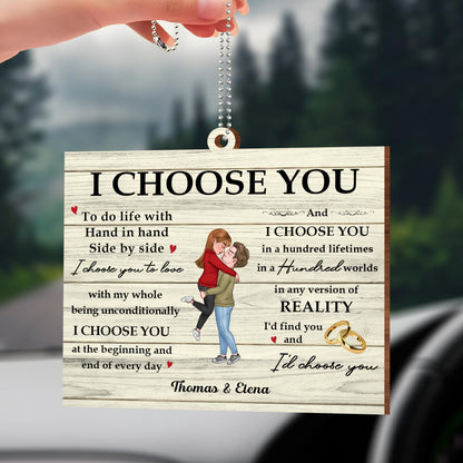 I Choose You Couple Embrace With Hearts And Wedding Rings
