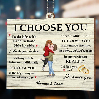 I Choose You Couple Embrace With Hearts And Wedding Rings
