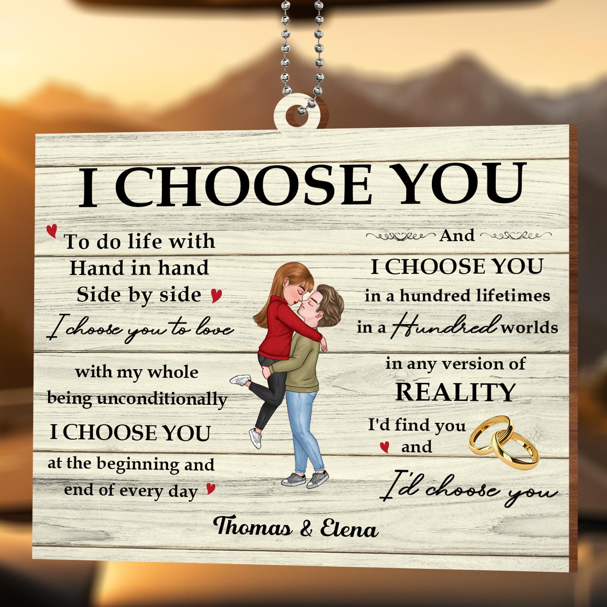 I Choose You Couple Embrace With Hearts And Wedding Rings