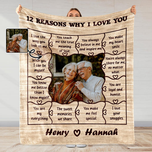 12 Reasons Why I Love You, Sweet Memories And Heartfelt Quotes Blanket - Personalized Custom Blanket - CPL241_BLK