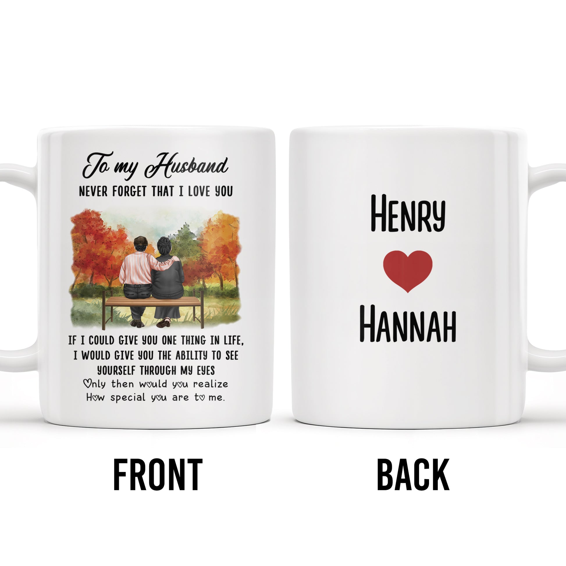 To My Husband Love Message With Bench Under Autumn Trees