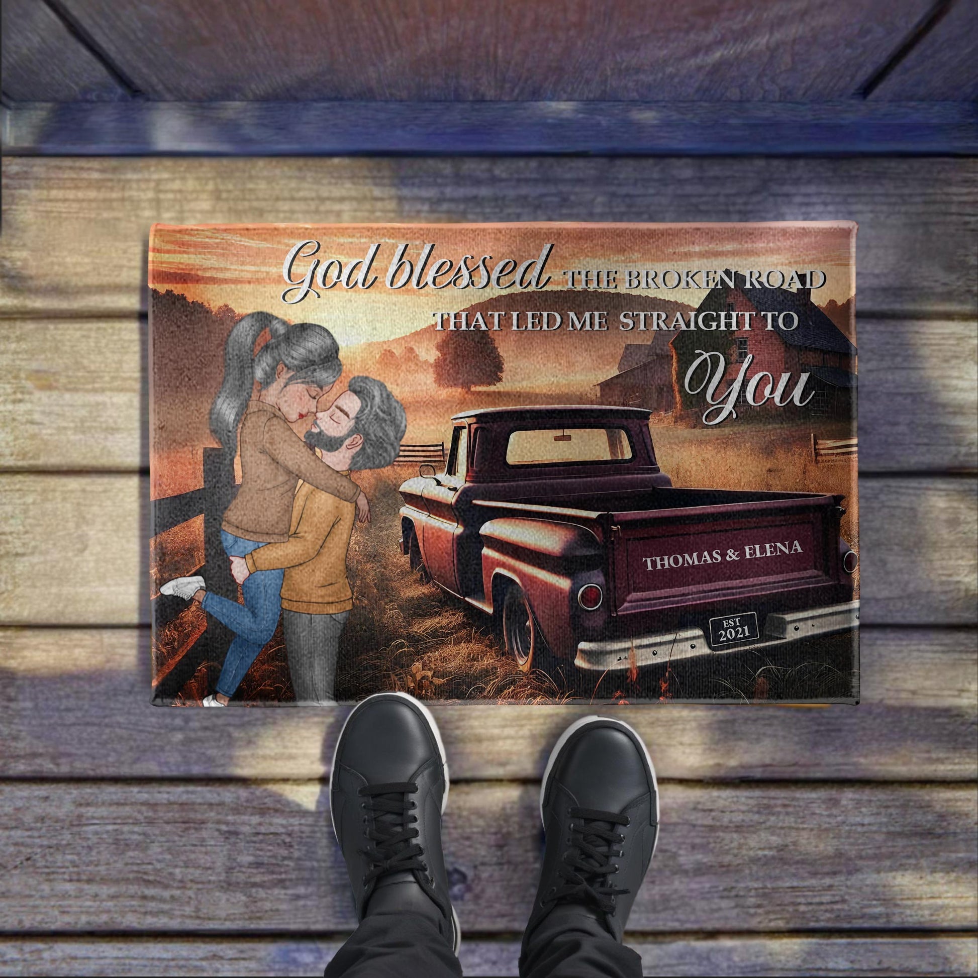 God Blessed The Broken Road Couple And Pickup Truck