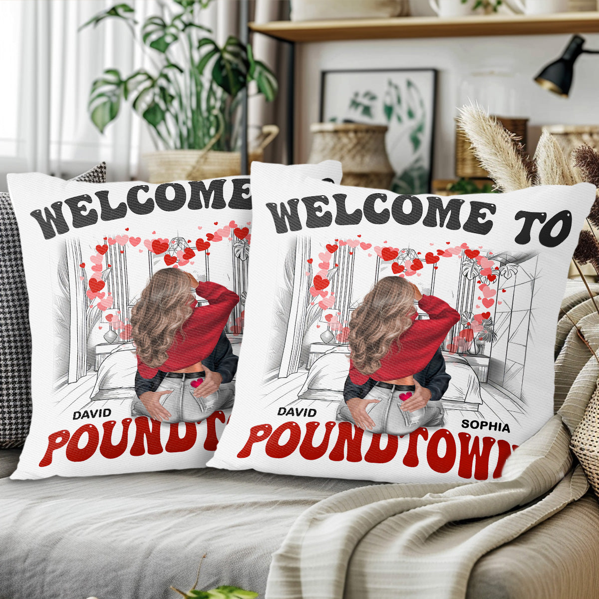 Welcome To Love Town, A Romantic Personalized Pillow