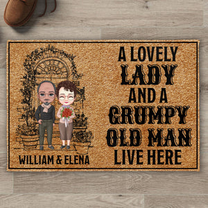 Lovely Lady And Grumpy Old Man Cartoon Couple Doormat