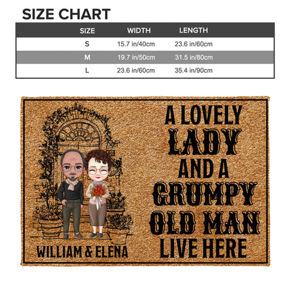 Lovely Lady And Grumpy Old Man Cartoon Couple Doormat
