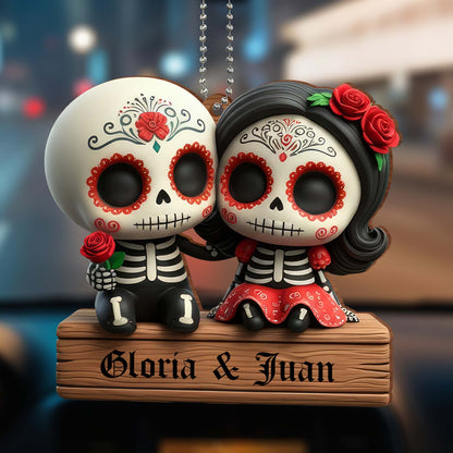 Ornement Calaveras « Forever United in Love and Tradition » - Ornement en bois personnalisé, ornement à suspendre pour voiture - CPL308_WCA