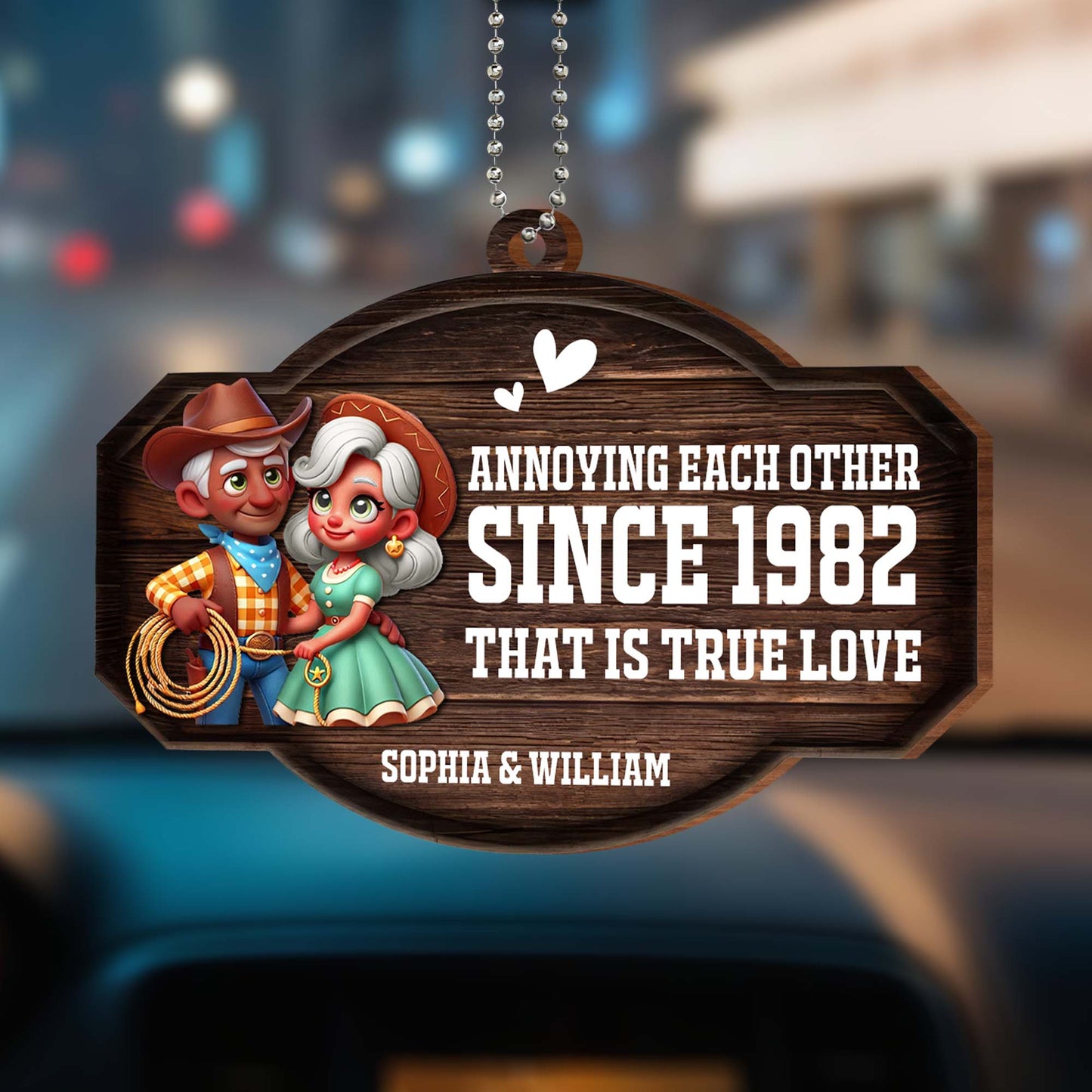 Ornement « Nous nous ennuyons les uns les autres depuis [année] » : c'est le véritable amour ! Ornement en bois personnalisé, ornement à suspendre pour voiture ! CPL309_WCA