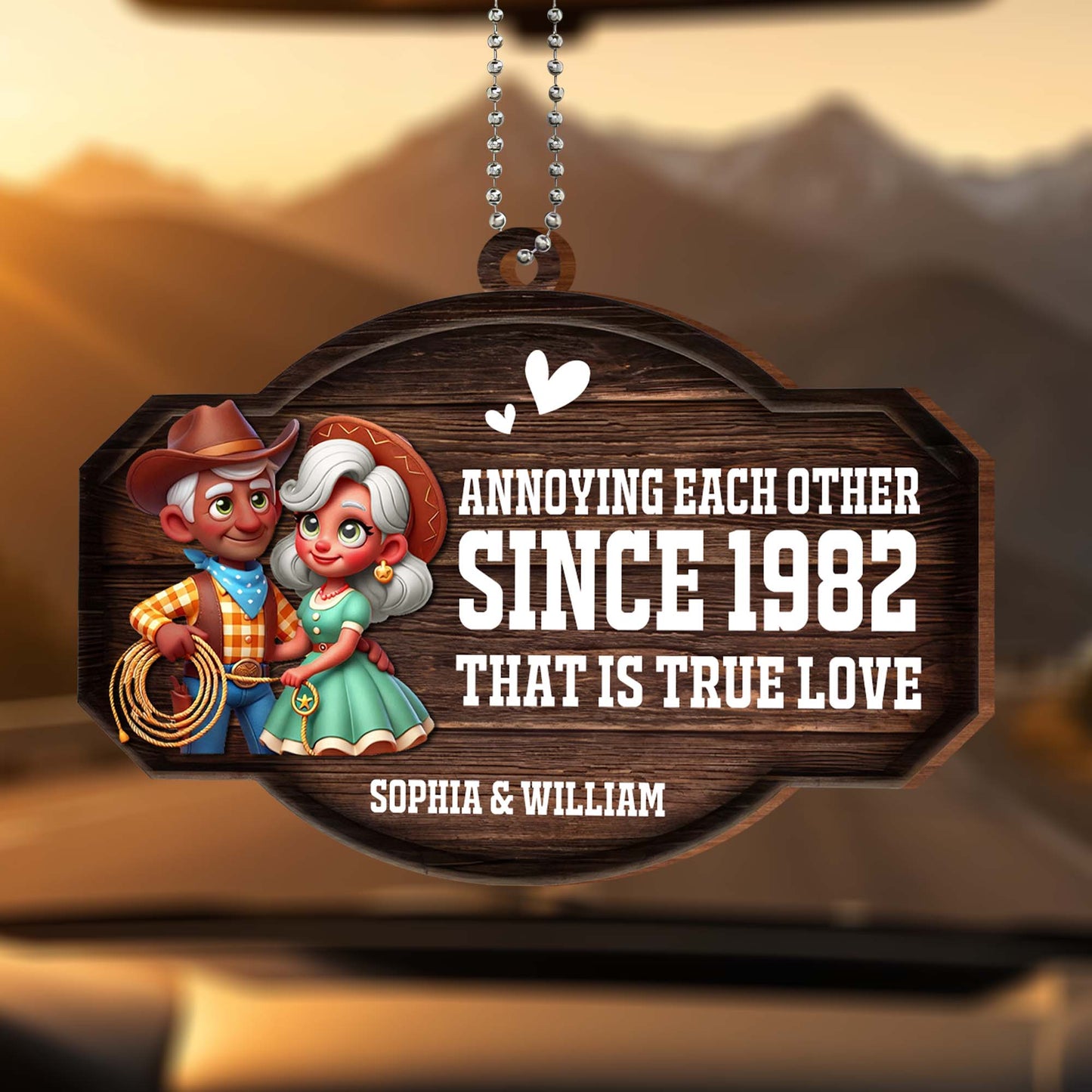 Ornement « Nous nous ennuyons les uns les autres depuis [année] » : c'est le véritable amour ! Ornement en bois personnalisé, ornement à suspendre pour voiture ! CPL309_WCA