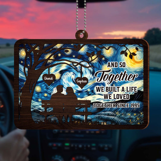 Night Sky And Tree Couple Silhouette Wood Ornament