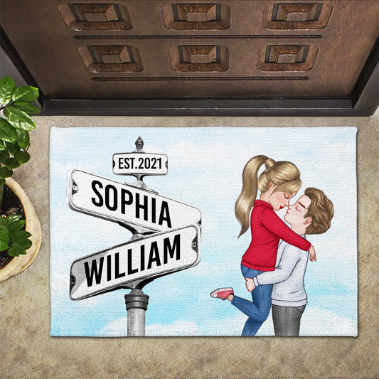 Heartfelt Moment Between Loved Ones With Customizable Street Signs - Personalized Custom Doormat - CPL317_DRM