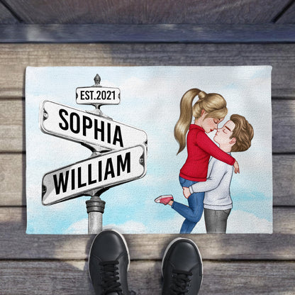 Heartfelt Moment Between Loved Ones With Customizable Street Signs - Personalized Custom Doormat - CPL317_DRM