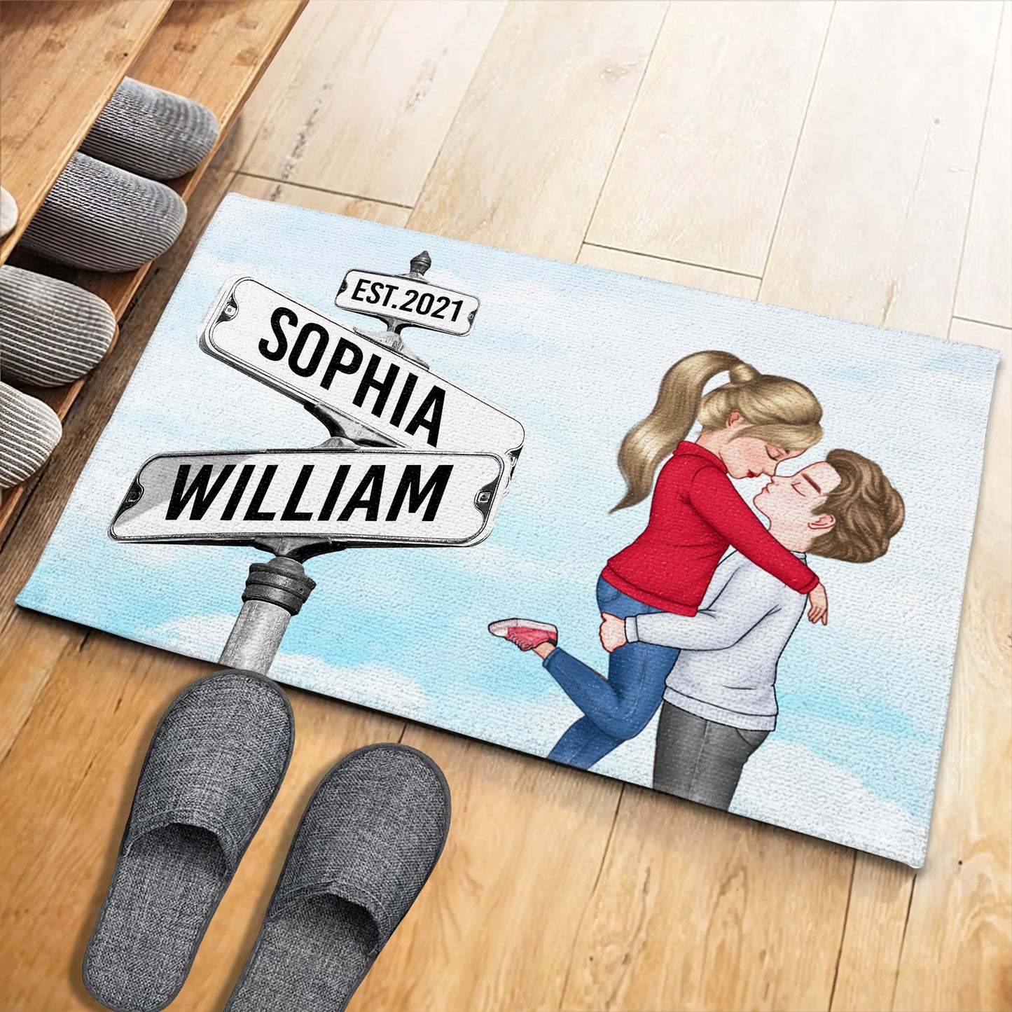 Heartfelt Moment Between Loved Ones With Customizable Street Signs - Personalized Custom Doormat - CPL317_DRM
