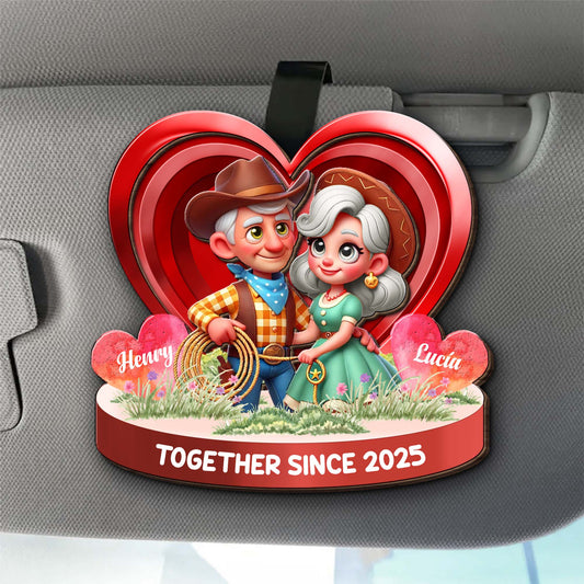 Together Since [Year] Couple In Heart Visor Clip - Personalized Custom Shaped Car Visor Clip - CPL332_VIS