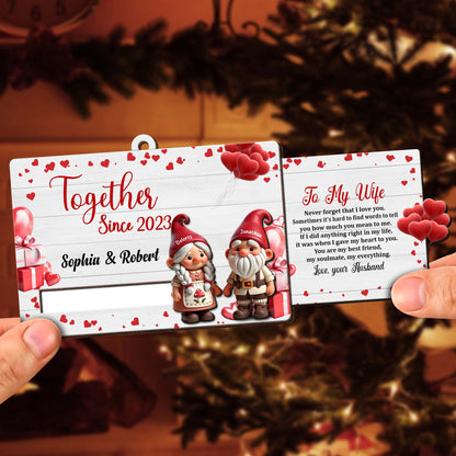 Together Since 2023, Wife Love Anniversary Ornament With Gnomes