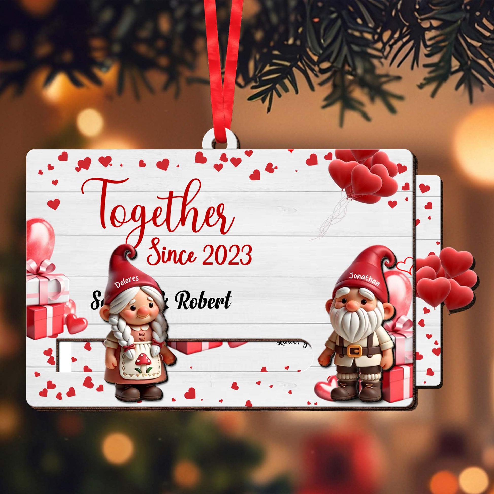 Together Since 2023, Wife Love Anniversary Ornament With Gnomes