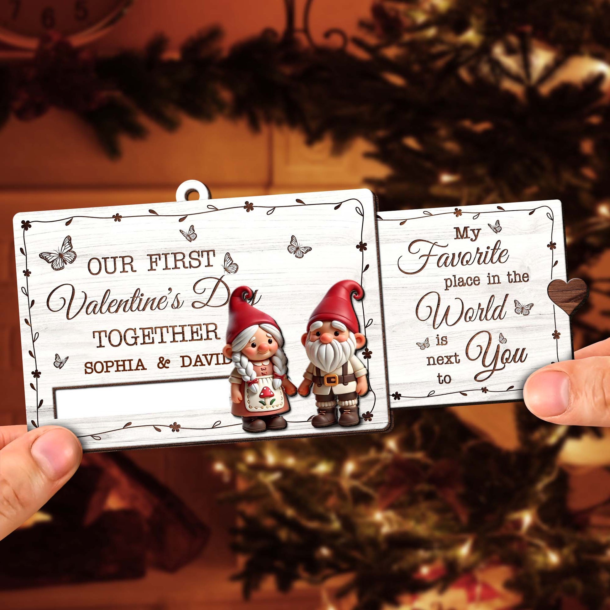 Gnomes Valentine's Day Wooden Slider Ornament for Couples