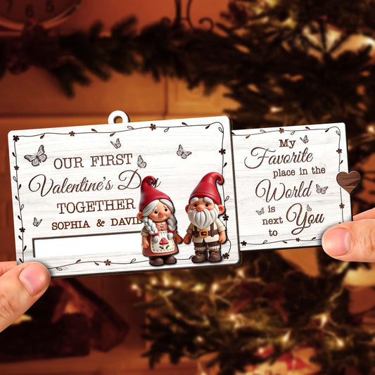 Gnomes Valentine's Day Wooden Slider Ornament for Couples