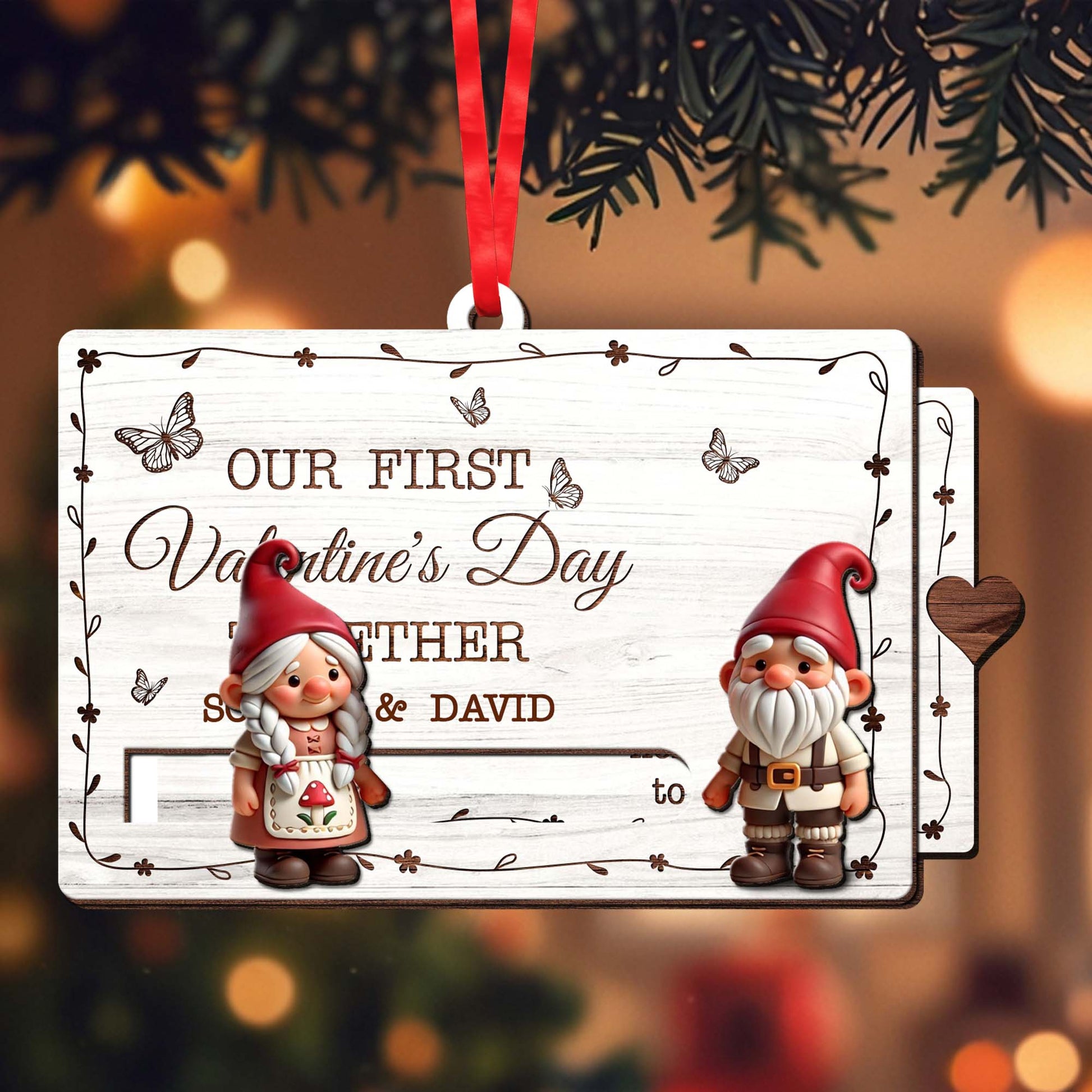 Gnomes Valentine's Day Wooden Slider Ornament for Couples