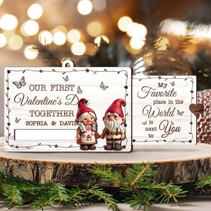 Gnomes Valentine's Day Wooden Slider Ornament for Couples