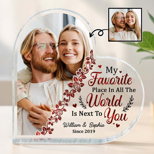 Favorite Place Next To You Floral Heart Plaque - Personalized Heart Shaped Acrylic Plaque - CPL366_HAP