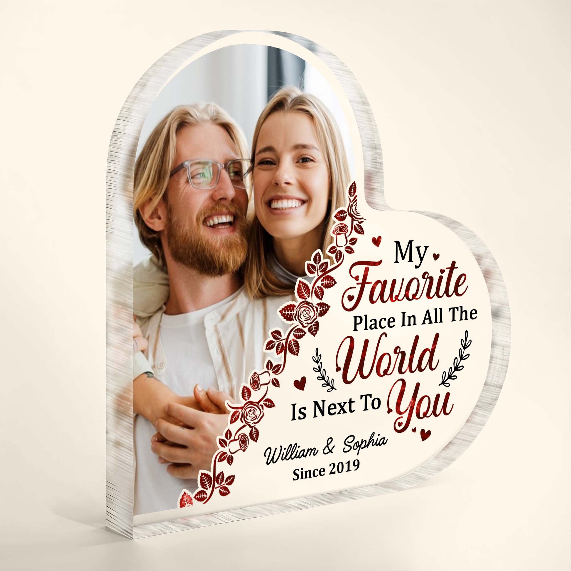 Favorite Place Next To You Floral Heart Plaque