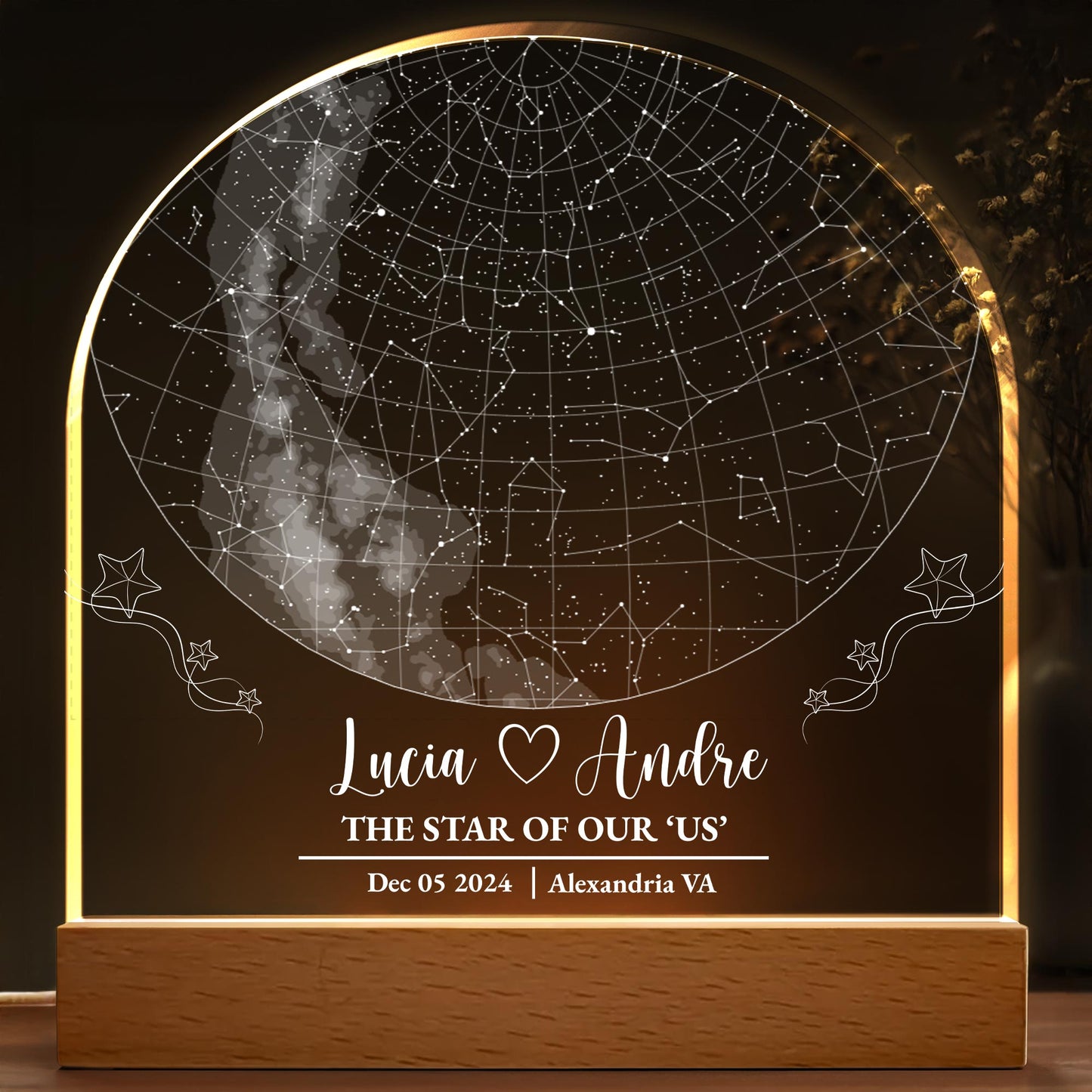 The Star Of Our 'Us', Constellation Map and Heart - Personalized LED Night Light With Wooden Base - CPL369_LEWO