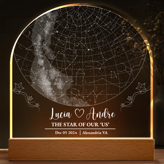 The Star Of Our 'Us', Constellation Map and Heart - Personalized LED Night Light With Wooden Base - CPL369_LEWO