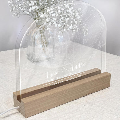 The Star Of Our 'Us', Constellation Map and Heart - Personalized LED Night Light With Wooden Base - CPL369_LEWO