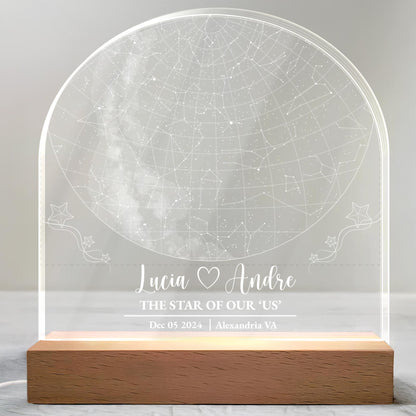 The Star Of Our 'Us', Constellation Map and Heart - Personalized LED Night Light With Wooden Base - CPL369_LEWO