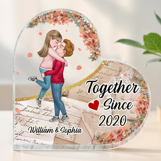 Together Since Year, Couple Embrace With Floral Design