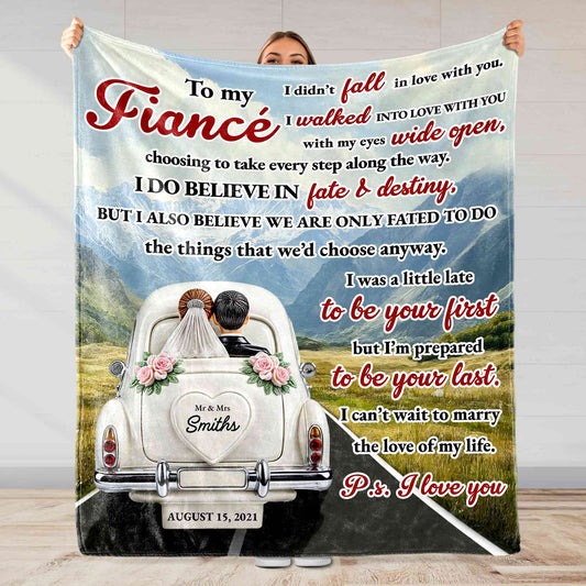 To My Fiancé With Vintage Car Design - Personalized Custom Blanket - CPL374_BLK
