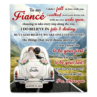 To My Fiancé With Vintage Car Design - Personalized Custom Blanket - CPL374_BLK