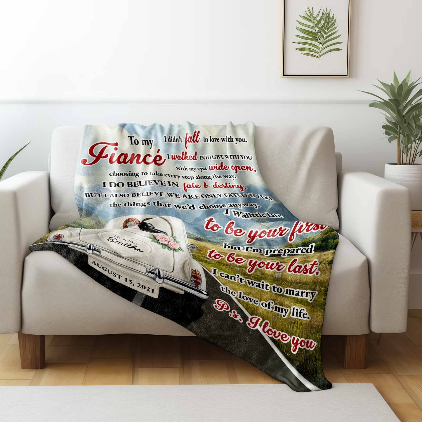 To My Fiancé With Vintage Car Design - Personalized Custom Blanket - CPL374_BLK