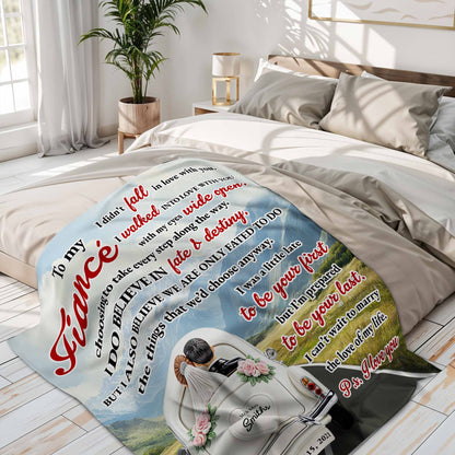 To My Fiancé With Vintage Car Design - Personalized Custom Blanket - CPL374_BLK