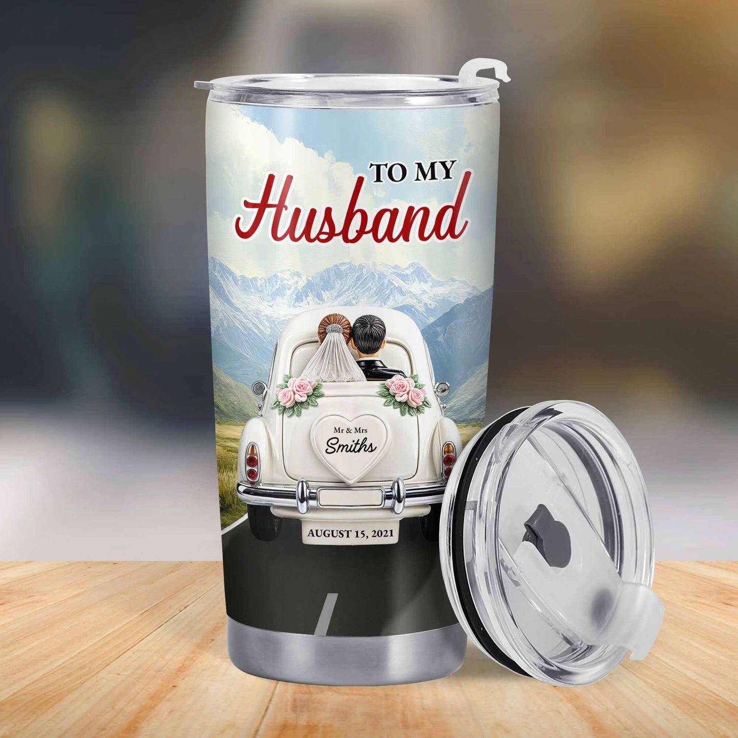 À mon mari, je te choisis, voiture vintage et montagnes - Gobelet personnalisé en acier inoxydable 20 oz 30 oz - CPL383_TB