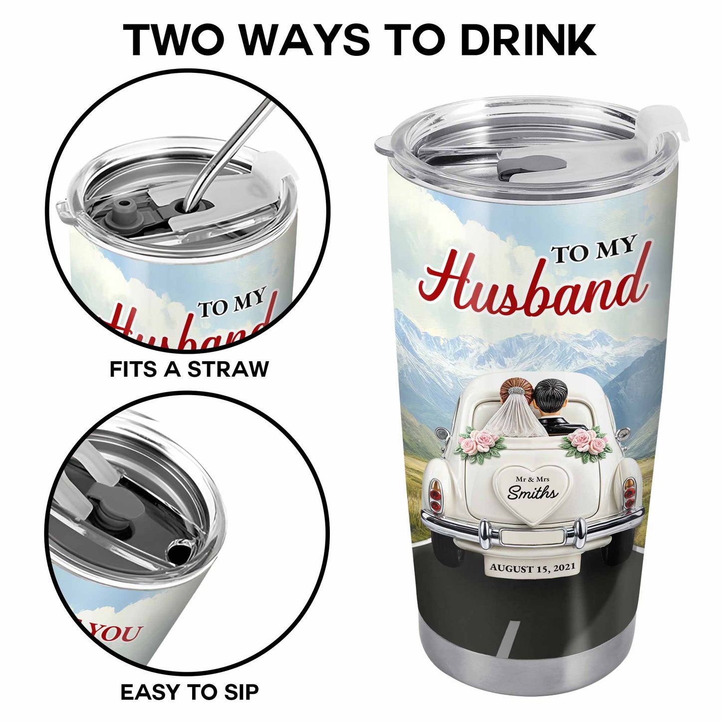 À mon mari, je te choisis, voiture vintage et montagnes - Gobelet personnalisé en acier inoxydable 20 oz 30 oz - CPL383_TB