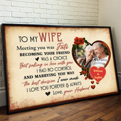 To My Husband, Meeting You Was Fate, With Roses And Heart - Personalized Custom Horizontal Poster - CPL474_HPOS