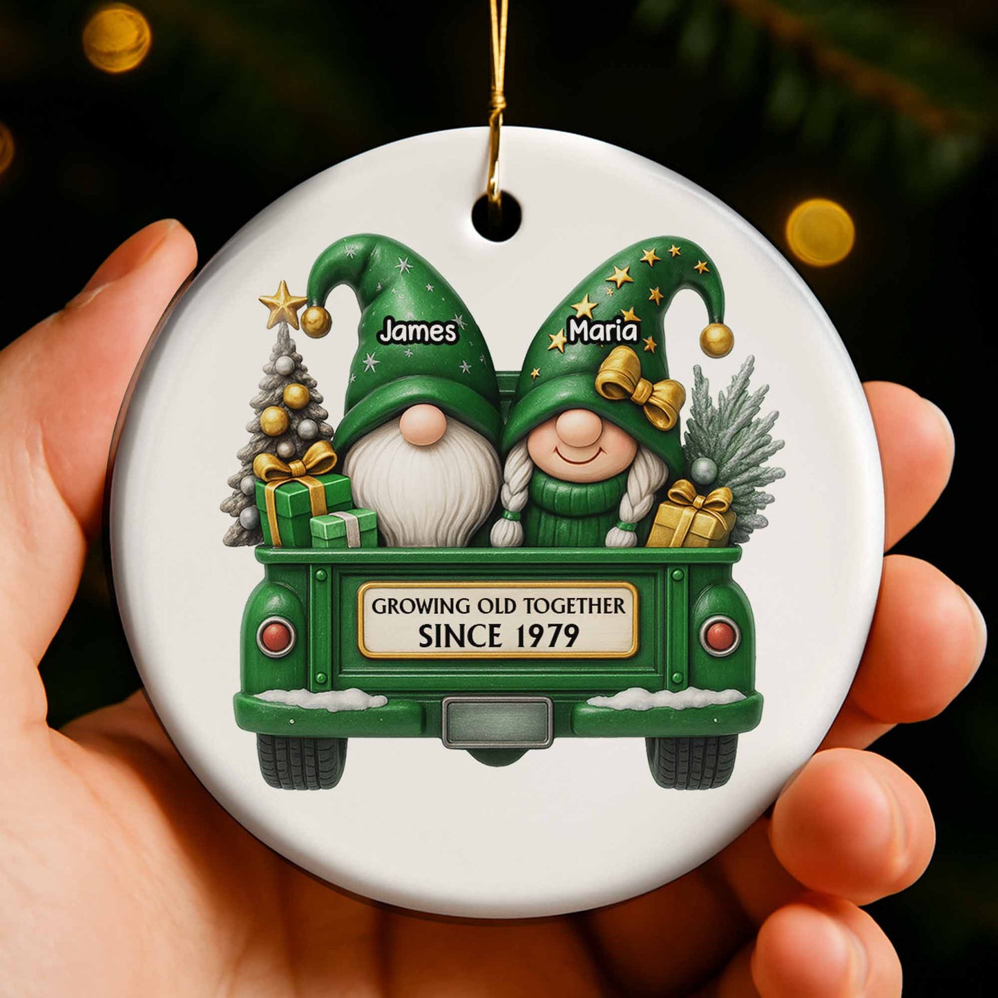 Growing Old Together Gnome Couple Red Truck