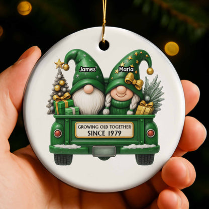 Growing Old Together Gnome Couple Red Truck