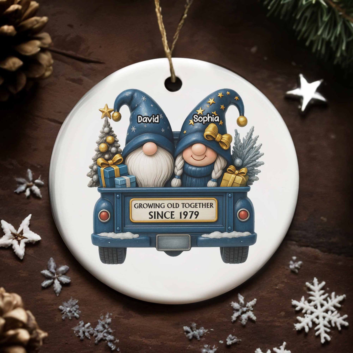 Growing Old Together Gnome Couple Red Truck