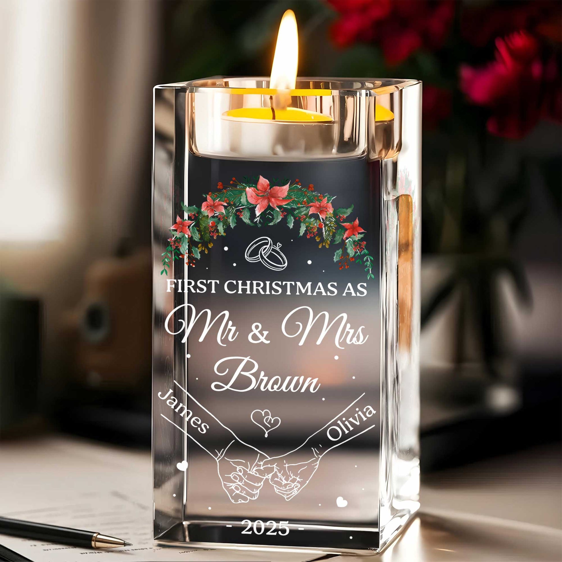 First Christmas As Mr & Mrs, Christmas Wreath And Wedding Rings