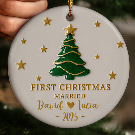 First Christmas Married With Christmas Tree And Stars