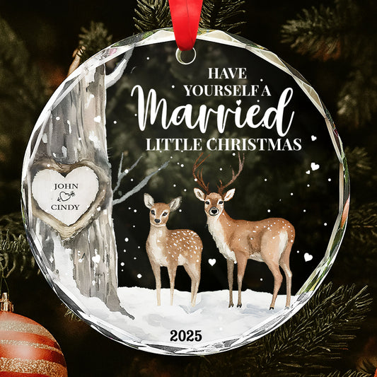 Have Yourself A Married Little Christmas with Deer and Heart Design - Personalized Custom Circle Glass Ornament - CPL508_CGOR