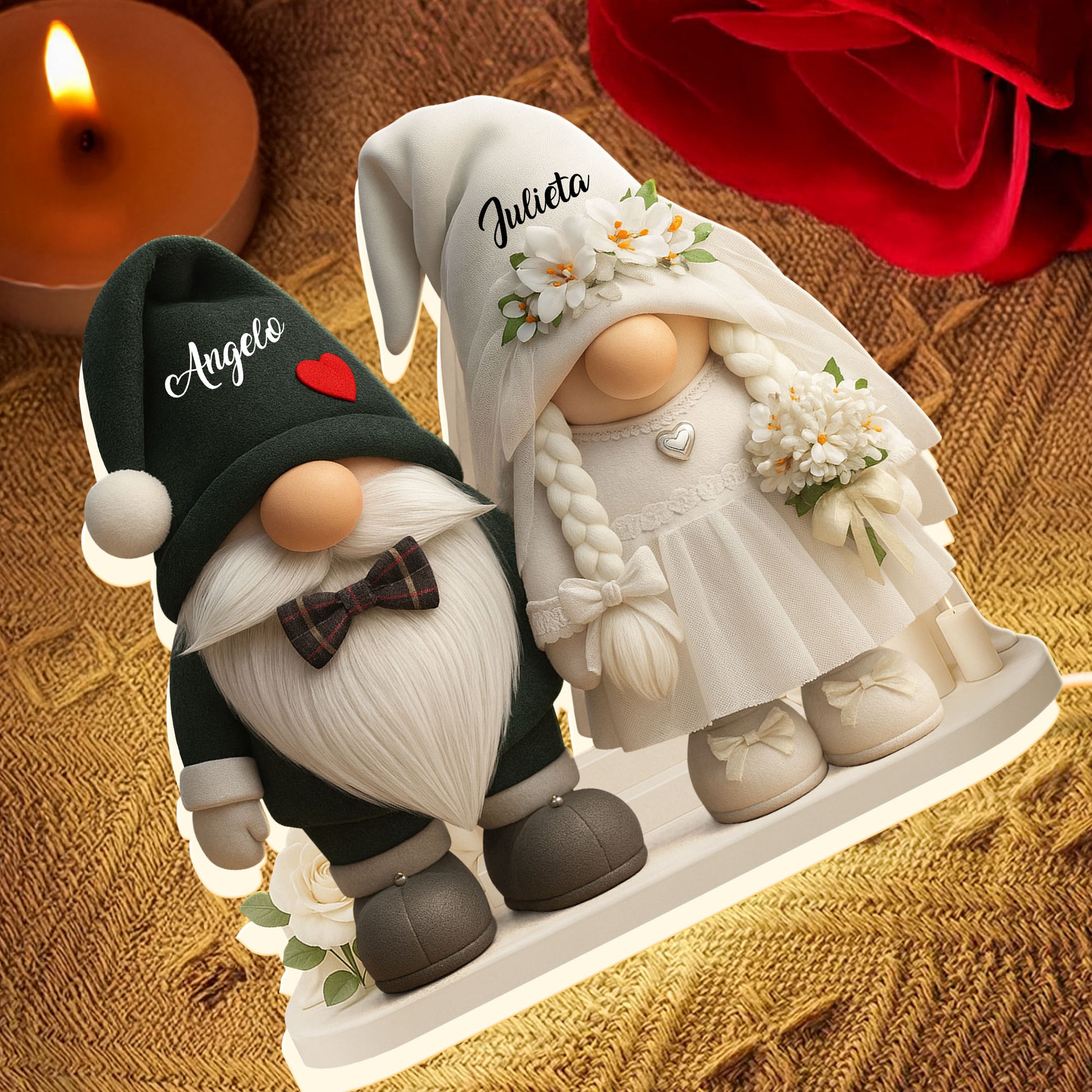 Timeless Bond, Groom And Bride With Hearts And Flowers