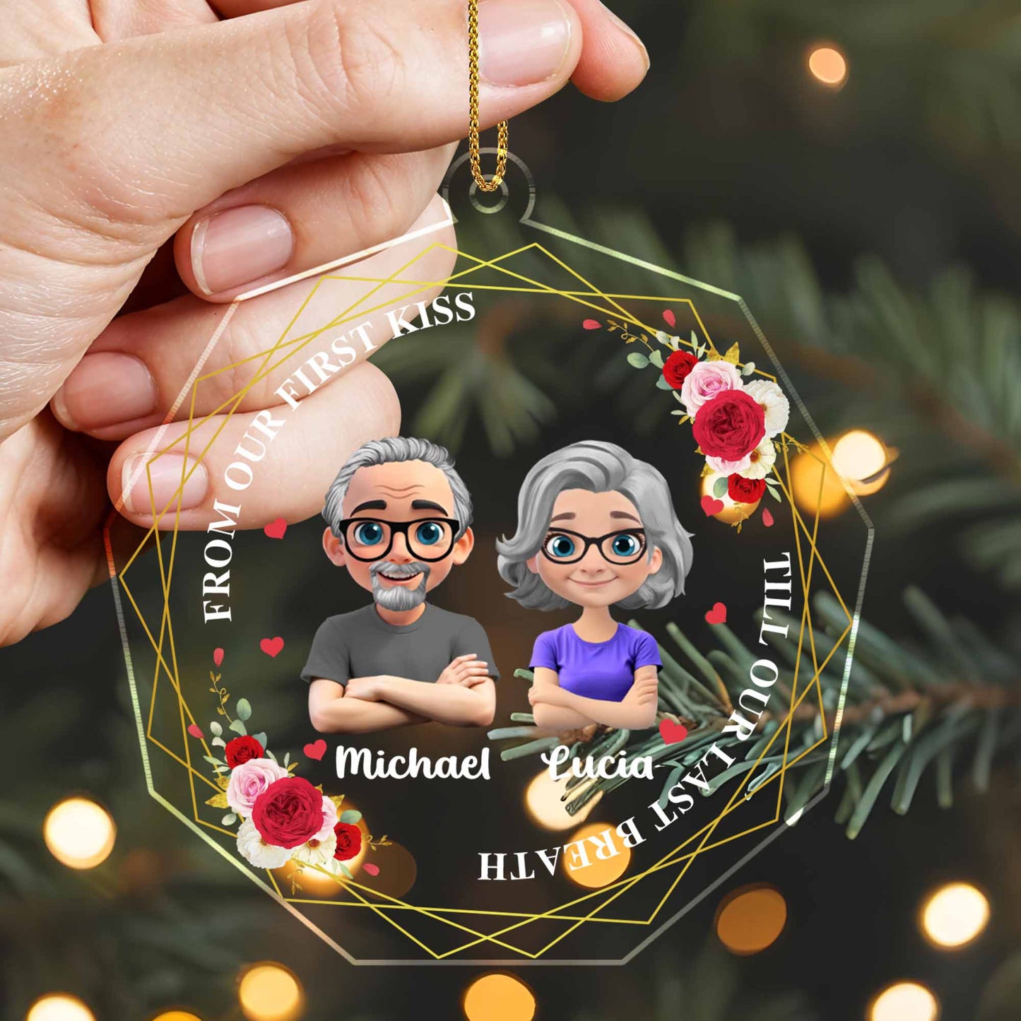 From Our First Kiss Till Our Last Breath, Heart and Roses - Personalized Custom Acrylic Ornament, Christmas Gift - CPL539_ACO