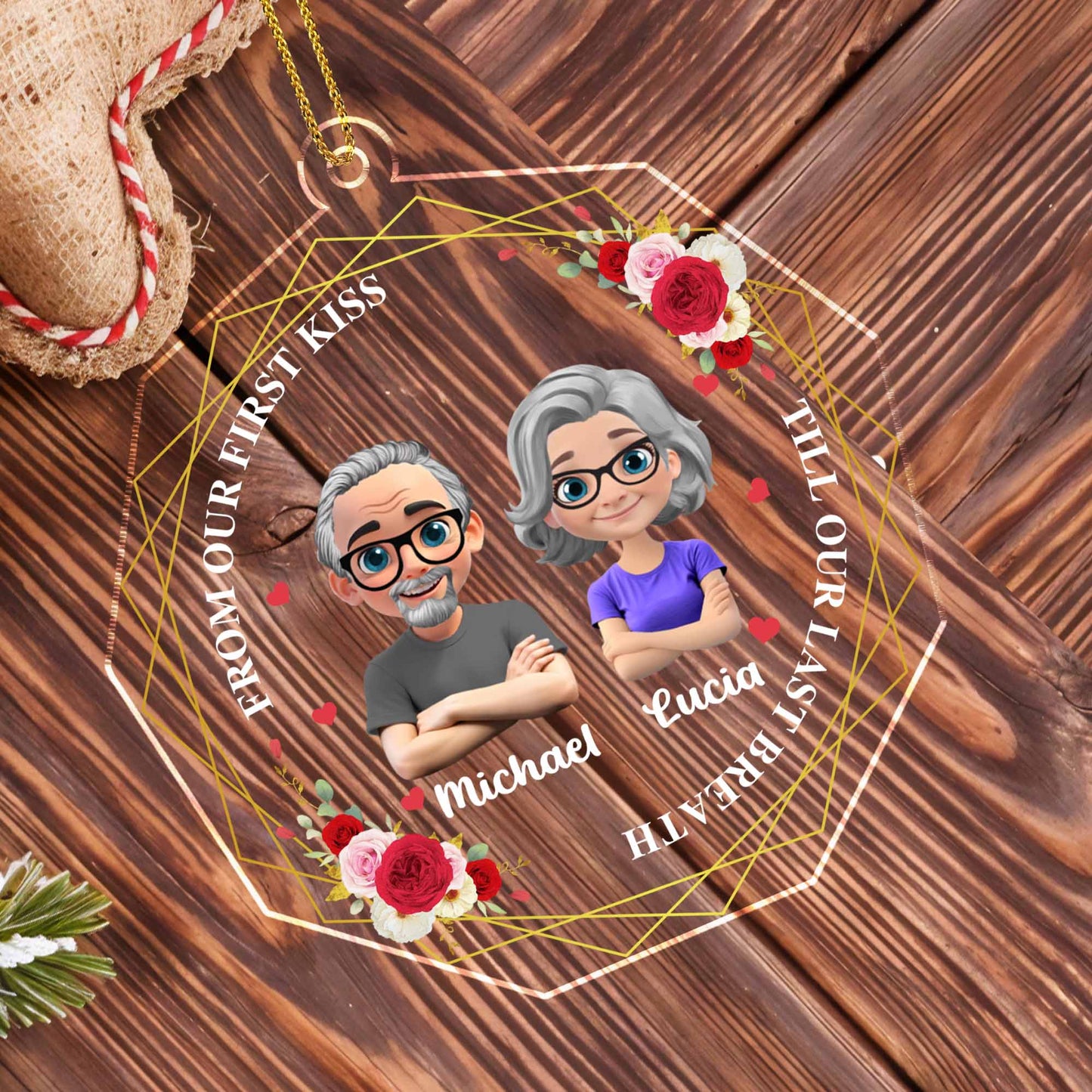 From Our First Kiss Till Our Last Breath, Heart and Roses - Personalized Custom Acrylic Ornament, Christmas Gift - CPL539_ACO