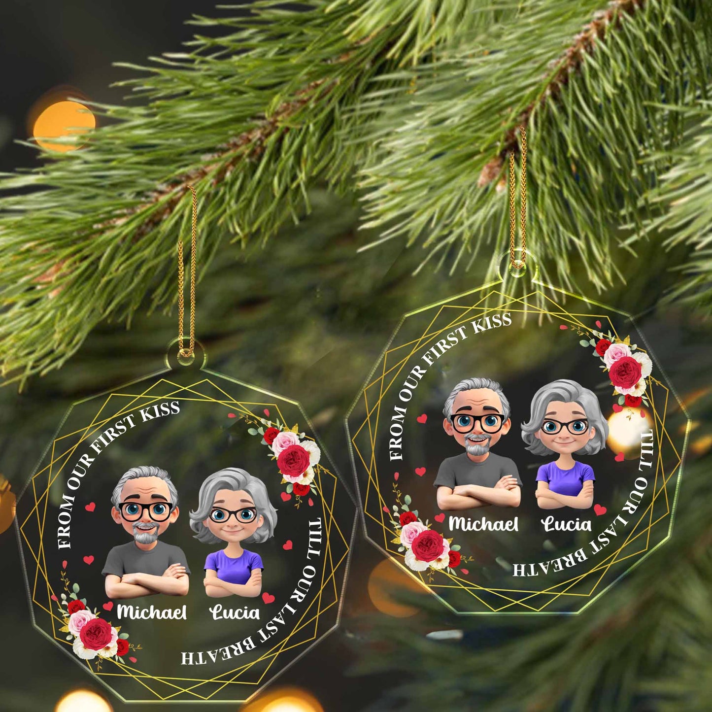 From Our First Kiss Till Our Last Breath, Heart and Roses - Personalized Custom Acrylic Ornament, Christmas Gift - CPL539_ACO